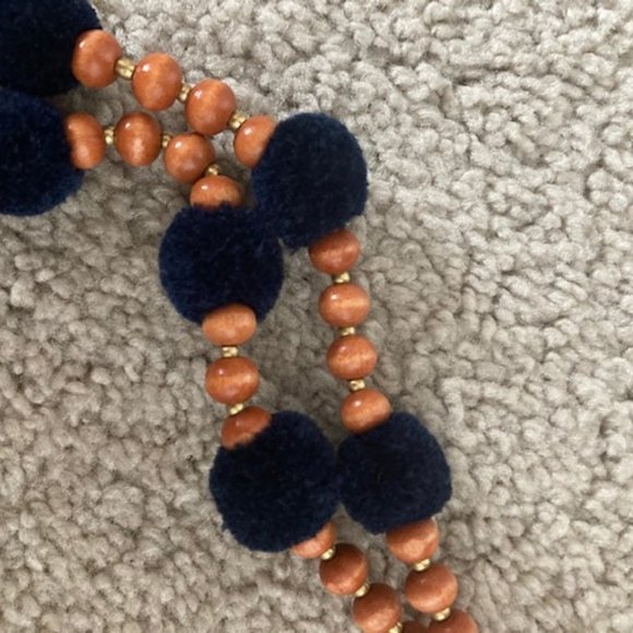 Pom pom navy blue + orange necklace J Crew - Picture 2 of 5
